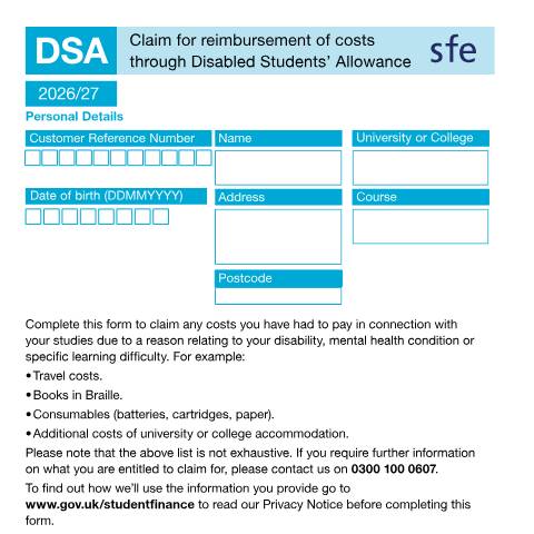 Document preview: Disabled Students' Allowance - expenses — Student Loans Company, United Kingdom
