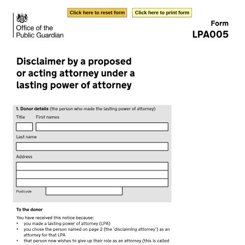 Document preview: Disclaim a lasting power of attorney — Office of the Public Guardian, United Kingdom