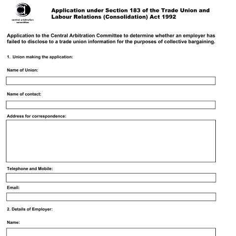 Document preview: Disclosure of information: application and response forms — Central Arbitration Committee, United Kingdom
