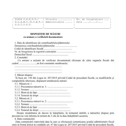 Document preview: Dispoziție de măsuri ca urmare a verificării documentare (OPANAF 3666/2020) — Documente emise, România (CERFA n°Dispozitie_OPANAF_3666_2020)