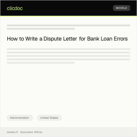 Document preview: Dispute Letter for Incorrect Bank Loan Charges — Administration, United States