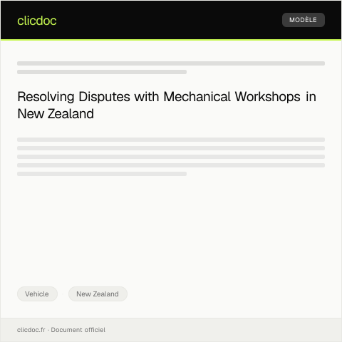Document preview: Dispute Between Owner and Mechanical Workshop — Vehicle, New Zealand