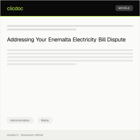 Document preview: Dispute Regarding Incorrect Electricity Bill from Enemalta Corporation — Administration, Malta