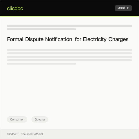 Document preview: Dispute Notification Regarding Electricity Bill from Guyana Power and Light — Consumer, Guyana