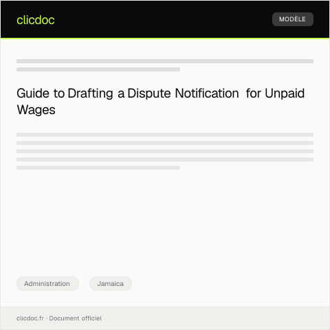 Document preview: Dispute Notification over Unpaid Wages to Ministry of Labour — Administration, Jamaica