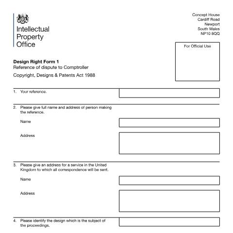 Document preview: Reference of dispute to Comptroller — Intellectual Property Office, United Kingdom