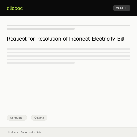 Document preview: Dispute Resolution Request for Incorrect Electricity Bill from Guyana Power and Light — Consumer, Guyana