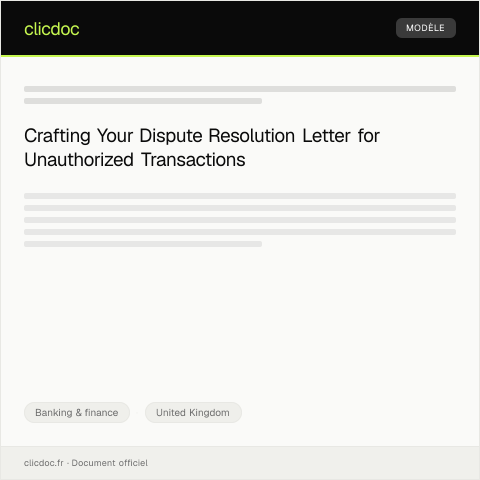 Document preview: Dispute Resolution Regarding Unauthorized Transactions — Banking & finance, United Kingdom