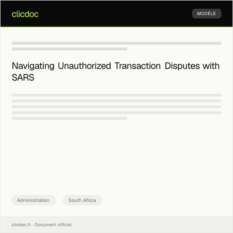 Document preview: Dispute Regarding Unauthorized Transaction on Bank Account — Administration, South Africa