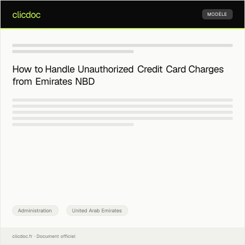Document preview: Dispute Notice for Unauthorized Credit Card Charge from Emirates NBD — Administration, United Arab Emirates