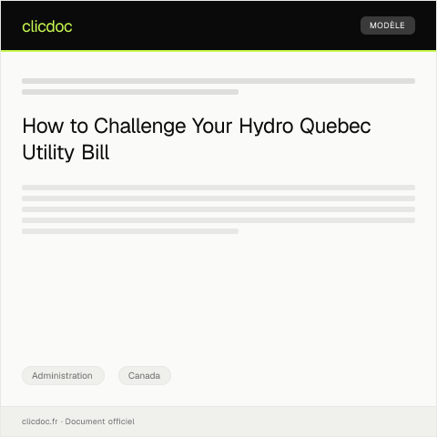 Document preview: Dispute Regarding Unpaid Utility Bill - Hydro Quebec — Administration, Canada