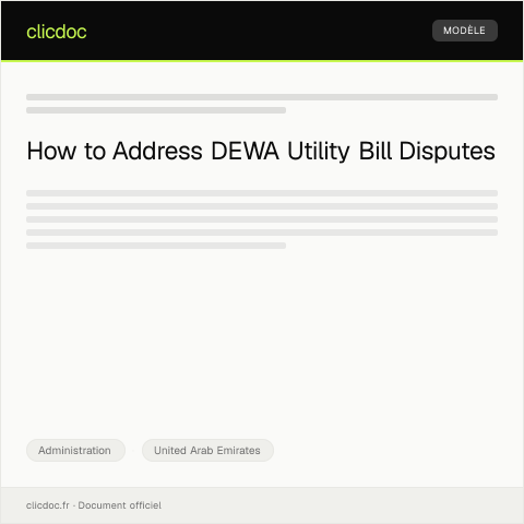 Document preview: Dispute Claim Regarding Utility Bill Charges from DEWA — Administration, United Arab Emirates