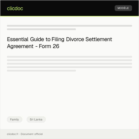 Document preview: File for Divorce Settlement Agreement – Form 26 — Family, Sri Lanka