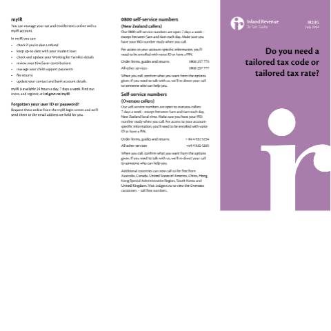 Document preview: Do you need a tailored tax code? — Income tax, New Zealand (CERFA n°IR23G)