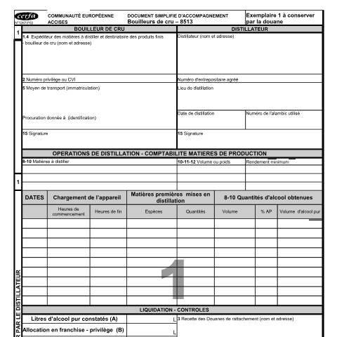 Aperçu du document Document simplifié d'accompagnement – modèle bouilleurs de cru — Professionnels, France (CERFA n°12673*02)