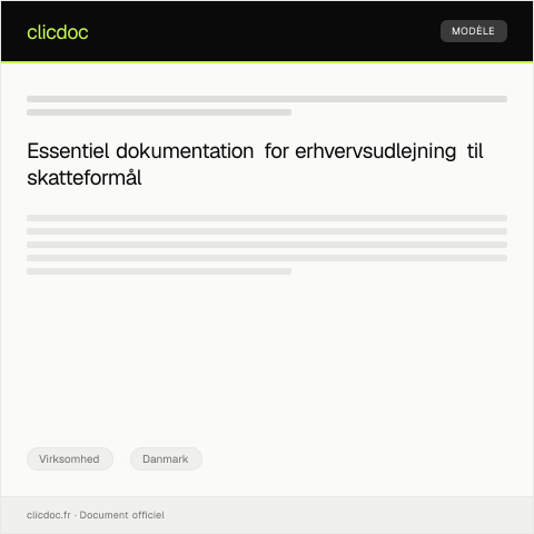 Document preview: Dokumentation for erhvervsudlejning til skatteformål — Virksomhed, Danmark