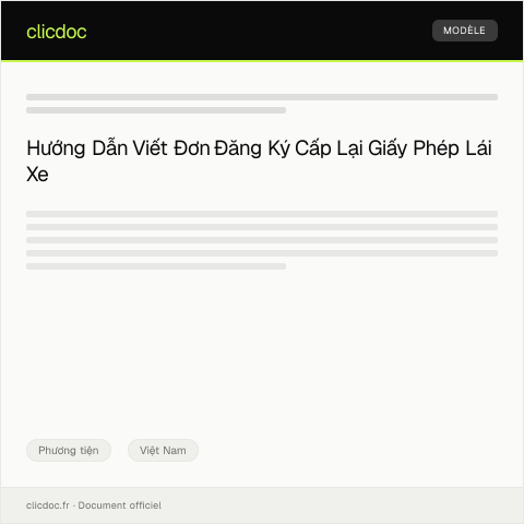 Document preview: Đơn đăng ký cấp lại giấy phép lái xe do mất — Phương tiện, Việt Nam