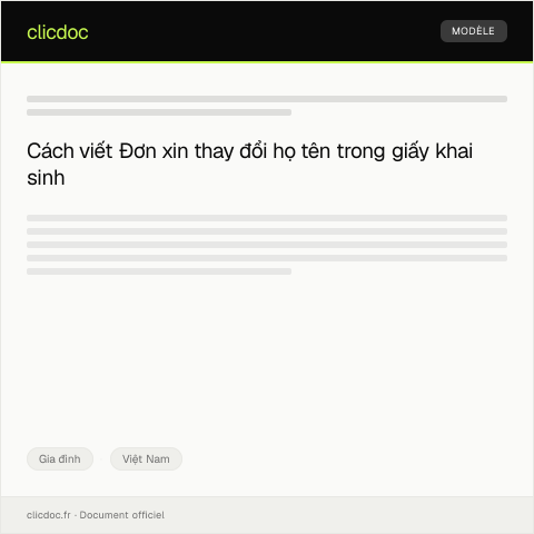 Document preview: Đơn xin thay đổi họ tên trong giấy khai sinh — Gia đình, Việt Nam