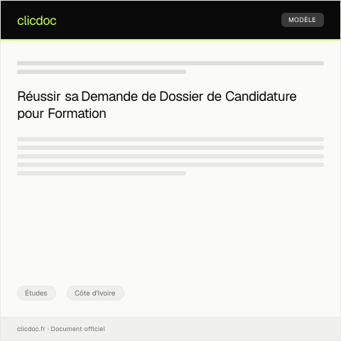 Aperçu du document Dossier de candidature pour formation professionnelle — Études, Côte d'Ivoire