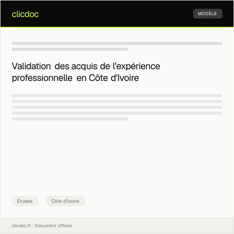 Aperçu du document Dossier de validation des acquis de l’expérience professionnelle — Études, Côte d'Ivoire