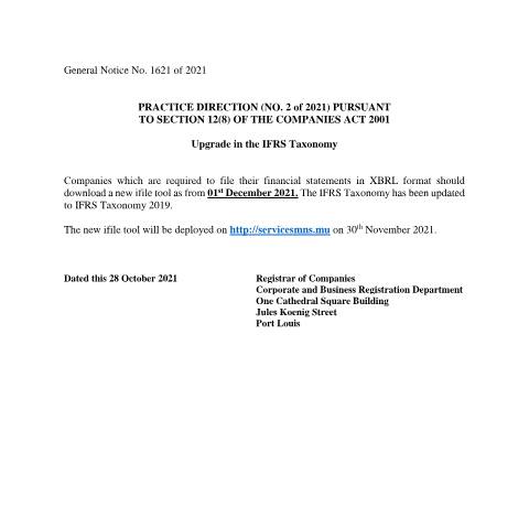 Document preview: Draft Practice Direction XBRL 10 nov (1) — Reference, Mauritius (CERFA n°Draft-Practice-Direction-XBRL-10-nov-1)