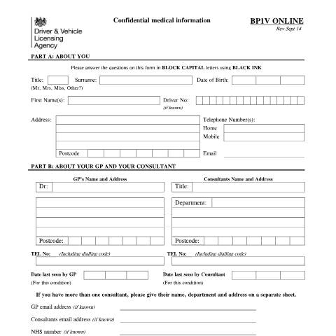 Document preview: Report your medical condition (form BP1) — Driver and Vehicle Licensing Agency, United Kingdom
