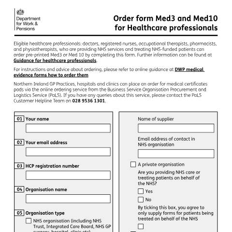 Document preview: DWP medical evidence forms: how to order them — Department for Work and Pensions, United Kingdom