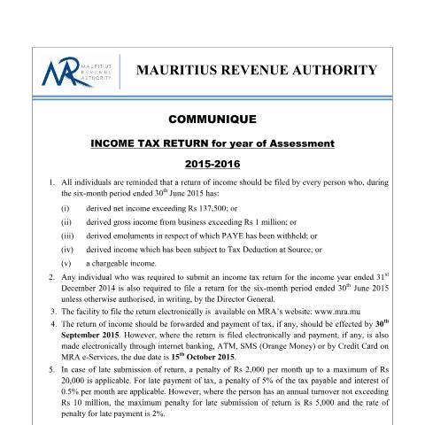 Document preview: Obligations for E-Filing (21.09.15) — Document, Mauritius (CERFA n°Obligations210915)
