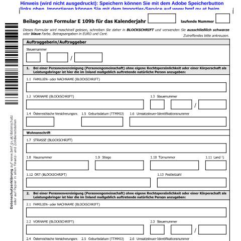 Dokumentvorschau: E109b-1 — Beilage zum Formular E 109b Einkommensteuergesetz 1988 bei Auslandzahlungen — Steuern, Österreich (CERFA n°E109b-1)