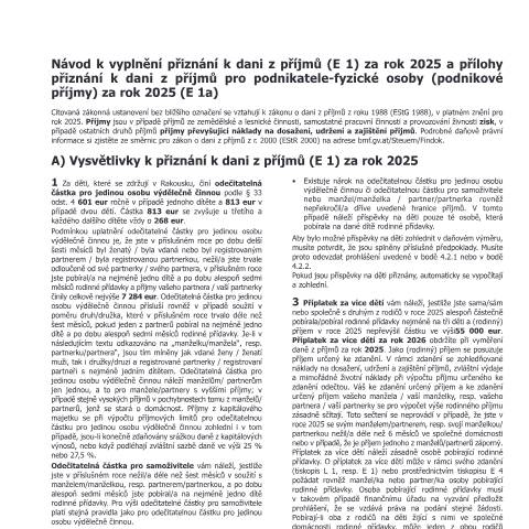 Dokumentvorschau: E2-CS — Návod k vyplnění přiznání k dani z příjmů (E 1) za rok 2025 a přílohy přiznání k dani z příjmů pro podnikatele-fyzické osoby (podnikové příjmy) za rok 2025 (E 1a) — Steuern, Österreich (CERFA n°E2-CS)