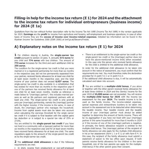Dokumentvorschau: E2-UK — Filling-in help for the income tax return (E 1) for 2024 and the attachment to the income tax return for individual entrepreneurs (business income) for 2024 (E 1a) — Steuern, Österreich (CERFA n°E2-UK)
