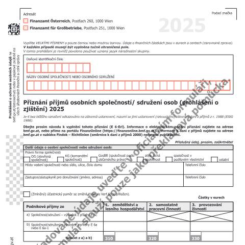 Dokumentvorschau: E6-CS — Přiznání příjmů osobních společností / sdružení osob (prohlášení o zjištění) 2025 — Steuern, Österreich (CERFA n°E6-CS)