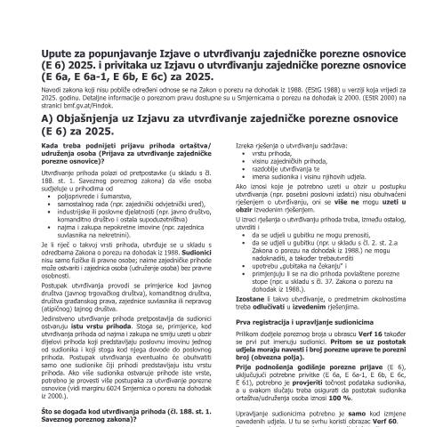 Dokumentvorschau: E6-Erl-HR — Upute za popunjavanje Izjave o utvrđivanju zajedničke porezne osnovice (E 6) 2025. i privitaka Izjavi o utvrđivanju zajedničke porezne osnovice (E 6a, E 6a-1, E 6b, E 6c) za 2025. — Steuern, Österreich (CERFA n°E6-Erl-HR)