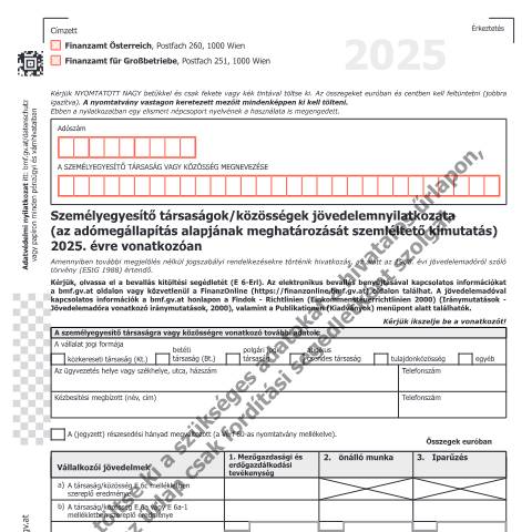 Dokumentvorschau: E6-HU — Személyegyesítő társaságok/közösségek jövedelemnyilatkozata (az adómegállapítás alapjának meghatározását szemléltető kimutatás) 2025. évre vonatkozóan — Steuern, Österreich (CERFA n°E6-HU)
