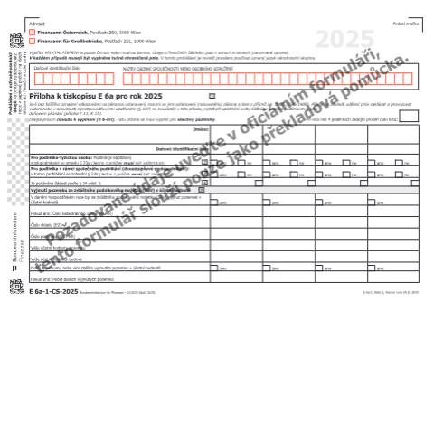 Dokumentvorschau: E6a-1-CS — Příloha k tiskopisu E 6a pro rok 2025 — Steuern, Österreich (CERFA n°E6a-1-CS)