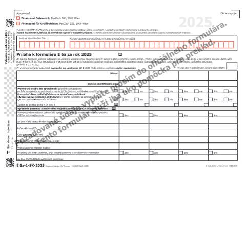 Dokumentvorschau: E6a-1-SK — Príloha k formuláru E 6a za rok 2025 — Steuern, Österreich (CERFA n°E6a-1-SK)