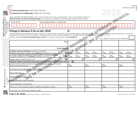 Dokumentvorschau: E6a-1-SL — Priloga k Obrazcu E 6a za leto 2025 — Steuern, Österreich (CERFA n°E6a-1-SL)