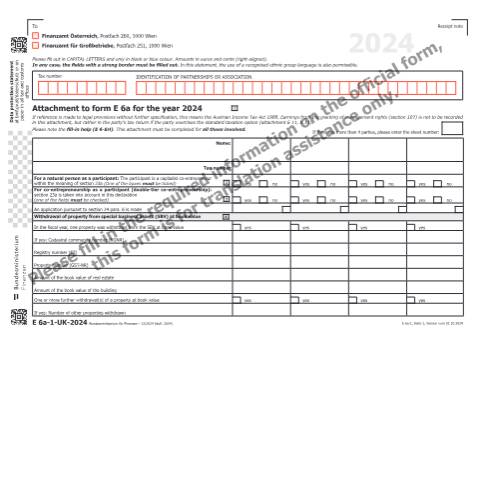 Dokumentvorschau: E6a-1-UK — Attachment to form E 6a for the year 2024 — Steuern, Österreich (CERFA n°E6a-1-UK)