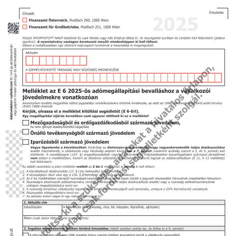 Dokumentvorschau: E6a-HU — Melléklet az E 6 2025-ös adómegállapítási bevalláshoz a vállalkozói jövedelmekre vonatkozóan — Steuern, Österreich (CERFA n°E6a-HU)