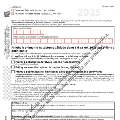 Dokumentvorschau: E6a-SK — Príloha k priznaniu na zistenie základu dane E 6 za rok 2025 pre príjmy z podnikania — Steuern, Österreich (CERFA n°E6a-SK)