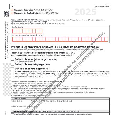 Dokumentvorschau: E6a-SL — Priloga k Ugotovitveni napovedi (E 6) 2025 za poslovne dohodke — Steuern, Österreich (CERFA n°E6a-SL)