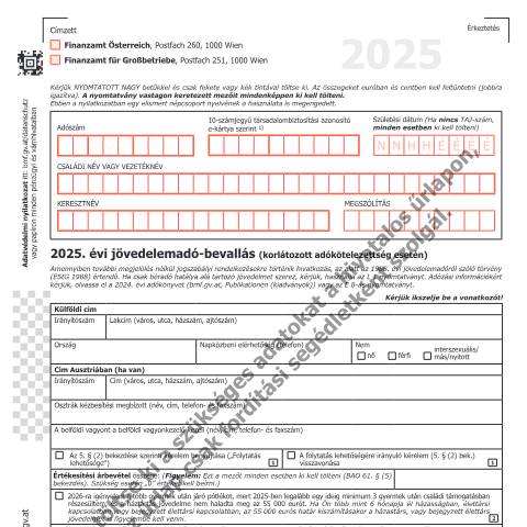 Dokumentvorschau: E7-HU — 2025. évi jövedelemadó-bevallás (korlátozott adókötelezettség esetén) — Steuern, Österreich (CERFA n°E7-HU)