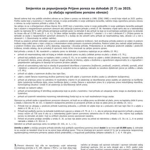 Dokumentvorschau: E8-HR — Smjernice za popunjavanje Prijave poreza na dohodak (E 7) za 2025. (u slučaju ograničene porezne obveze) — Steuern, Österreich (CERFA n°E8-HR)