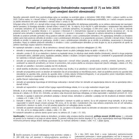 Dokumentvorschau: E8-SL — Pomoč pri izpolnjevanju Dohodninske napovedi (E 7) za leto 2025 (pri omejeni davčni obveznosti) — Steuern, Österreich (CERFA n°E8-SL)
