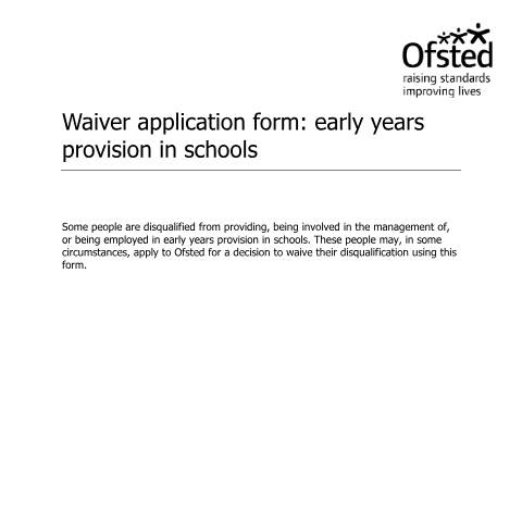 Document preview: Early years provision in schools: apply for disqualification waiver — Ofsted, United Kingdom