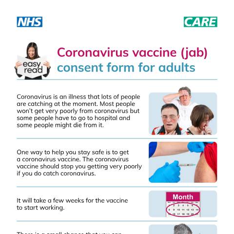 Document preview: COVID-19 vaccination: easy-read consent form for adults — UK Health Security Agency, United Kingdom