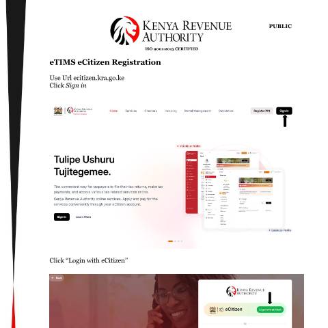 Document preview: eCitizen Web User Guide — Guide, Kenya (CERFA n°eTIMS-Userguide-on-eCitizen)