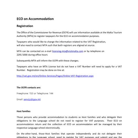 Document preview: ECO on Accommodation — eco_contribution_on_accommodation_-_guidelines.pdf — corporate_tax, Malta (CERFA n°eco_contribution_on_accommodation_-_guidelines)