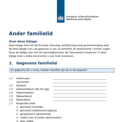 Documentvoorvertoning: Een ander familielid — IND — immigratie, Nederland (CERFA n°0905)
