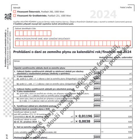 Dokumentvorschau: EGA1-CZ — Prohlášení o dani ze zemního plynu za kalendářní rok/finanční rok 2024 — Steuern, Österreich (CERFA n°EGA1-CZ)